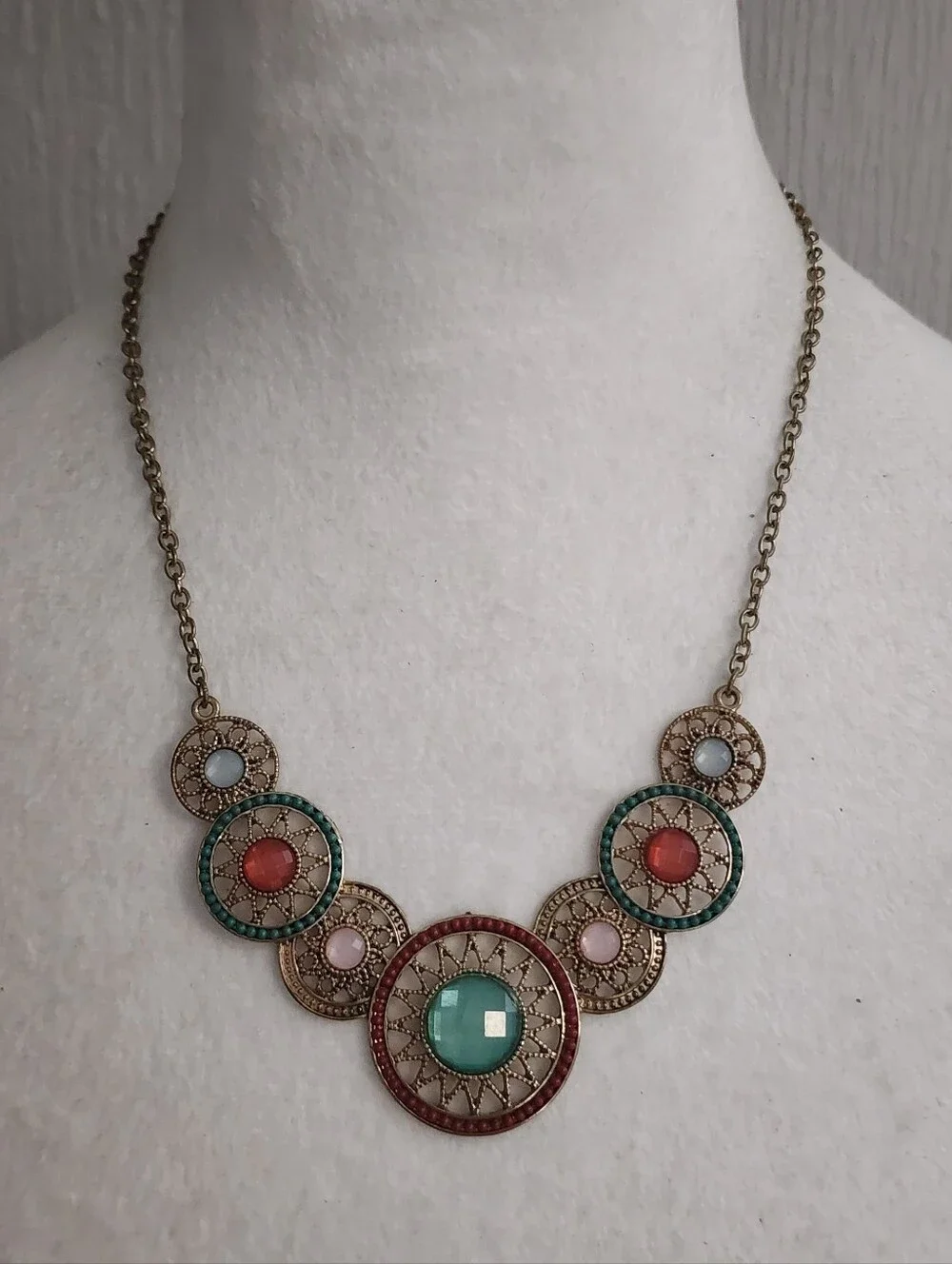 Boho Multi-Color Filigree Medallion Statement Necklace